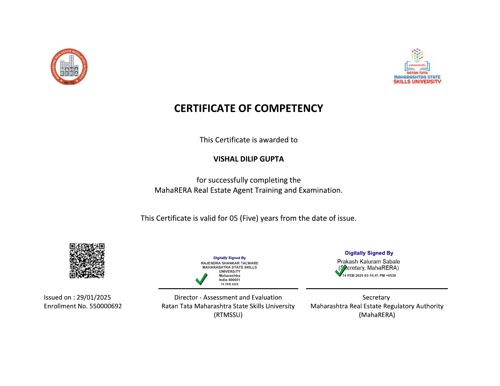 MahaRERA Certificate of Competency