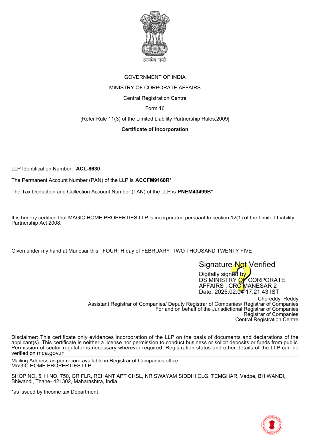 Certificate of Incorporation